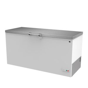 Rechteckige Tiefkühltruhe mit geschlossenem Volldeckel und Griff in Frontmitte