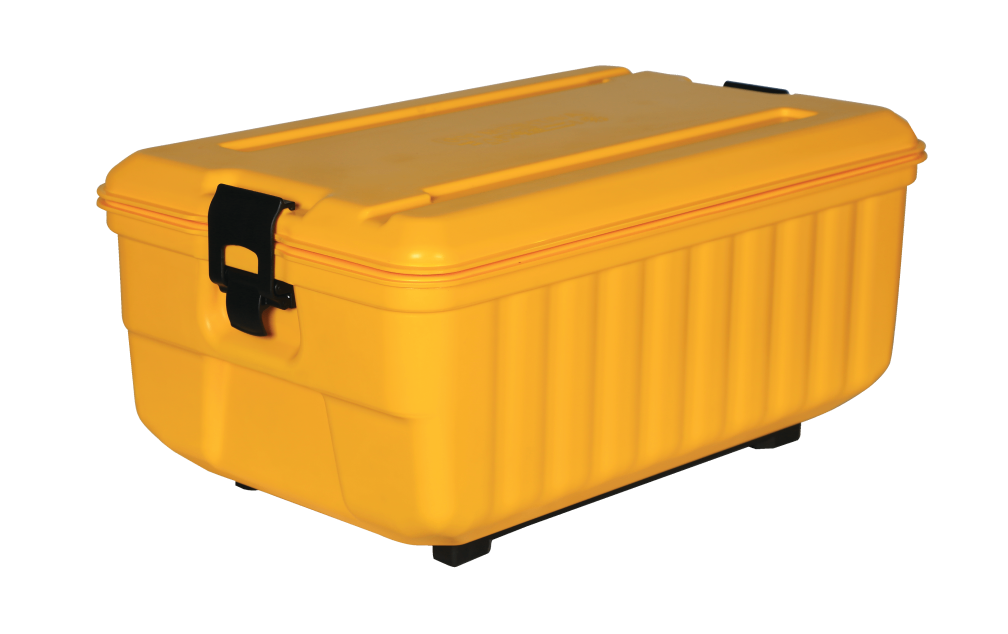Gelber rechteckiger Kunststoffbehälter Gelber rechteckiger Kunststoffbehälter